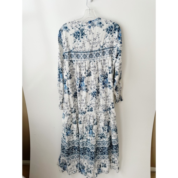 ZARA Boho Floral Print Ruffle Maxi Dress White & Blue Blogger Favorite XS - Picture 5 of 12